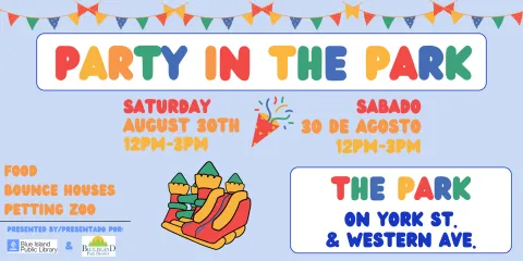 Party in the Park at the park on York Street and Western Avenue on Saturday August 30 from 12-3PM no registration required to attend