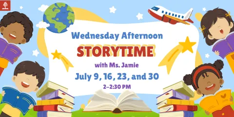 Wednesday Afternoon storytime july 9, 16, 23, and 30 from 2-2:30PM
