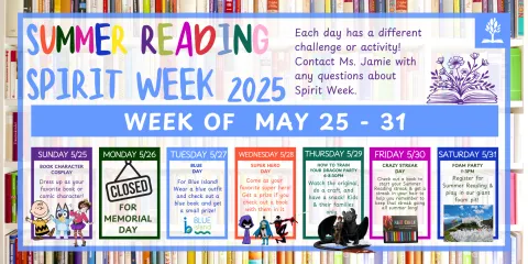 A weeklong calendar that describes each day's spirit week challenge
