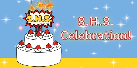 shs logo cake with sparkles