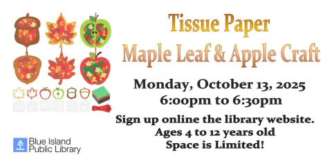 Tissue Paper Maple Leaf & Apple Craft / October 13, 2025 @ 6:00pm
