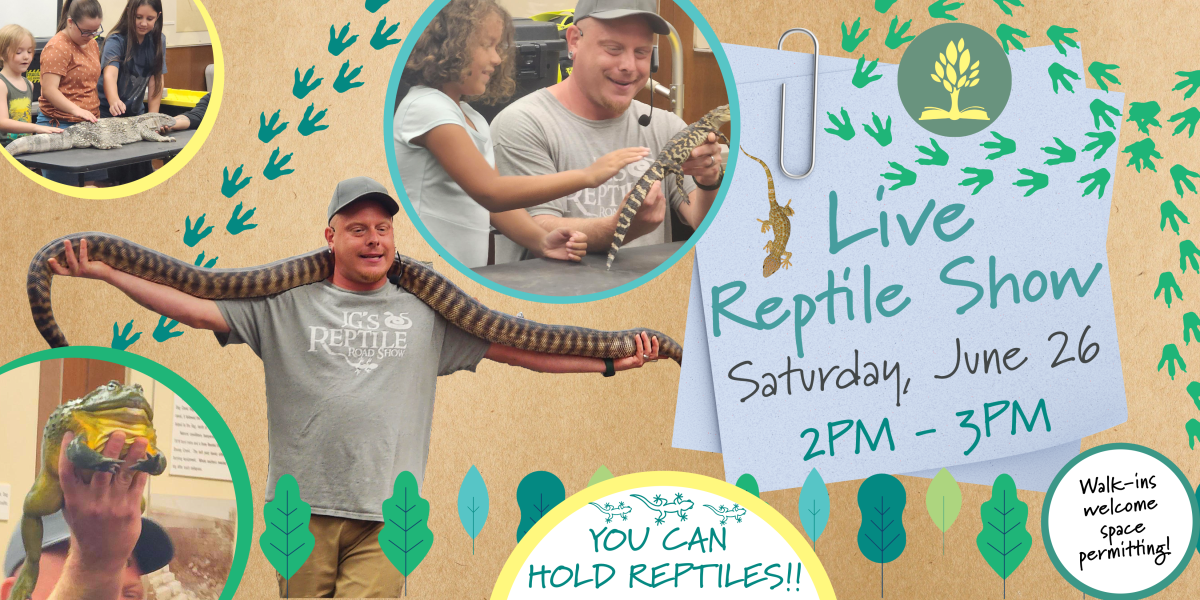 Live Reptile Show Saturday June 26 from 2-3PM