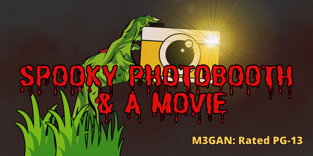 zombie hand reaching out from the ground holding a yellow camera with flash