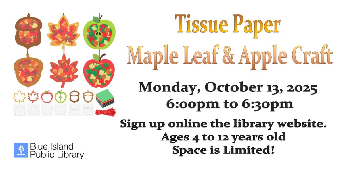 Tissue Paper Maple Leaf & Apple Craft / October 13, 2025 @ 6:00pm