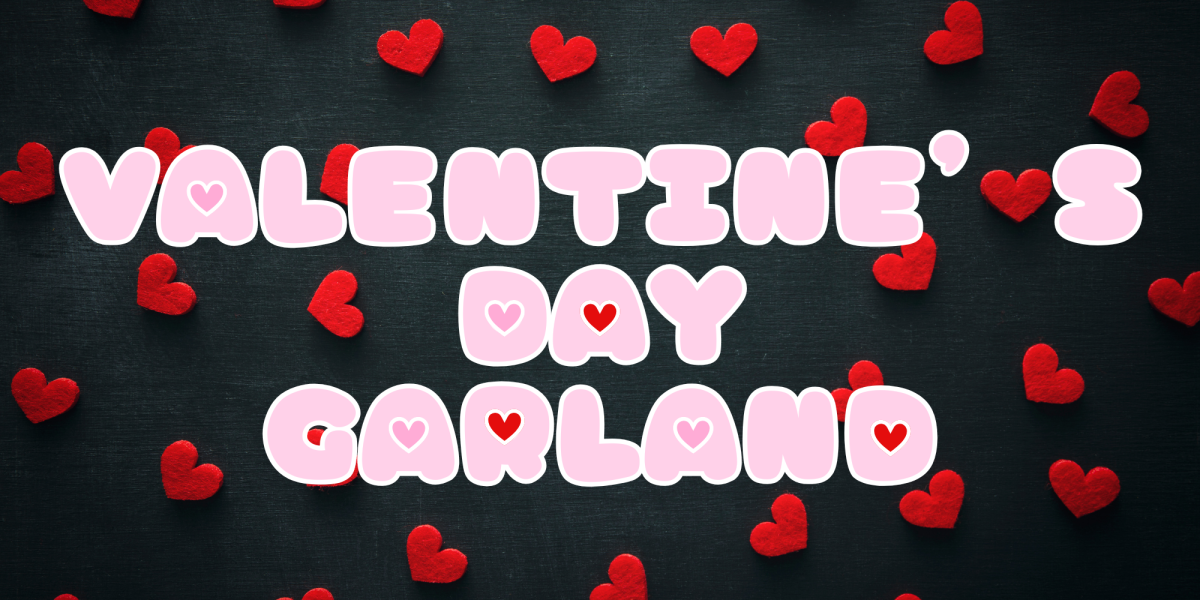 red hearts scattered around a black background