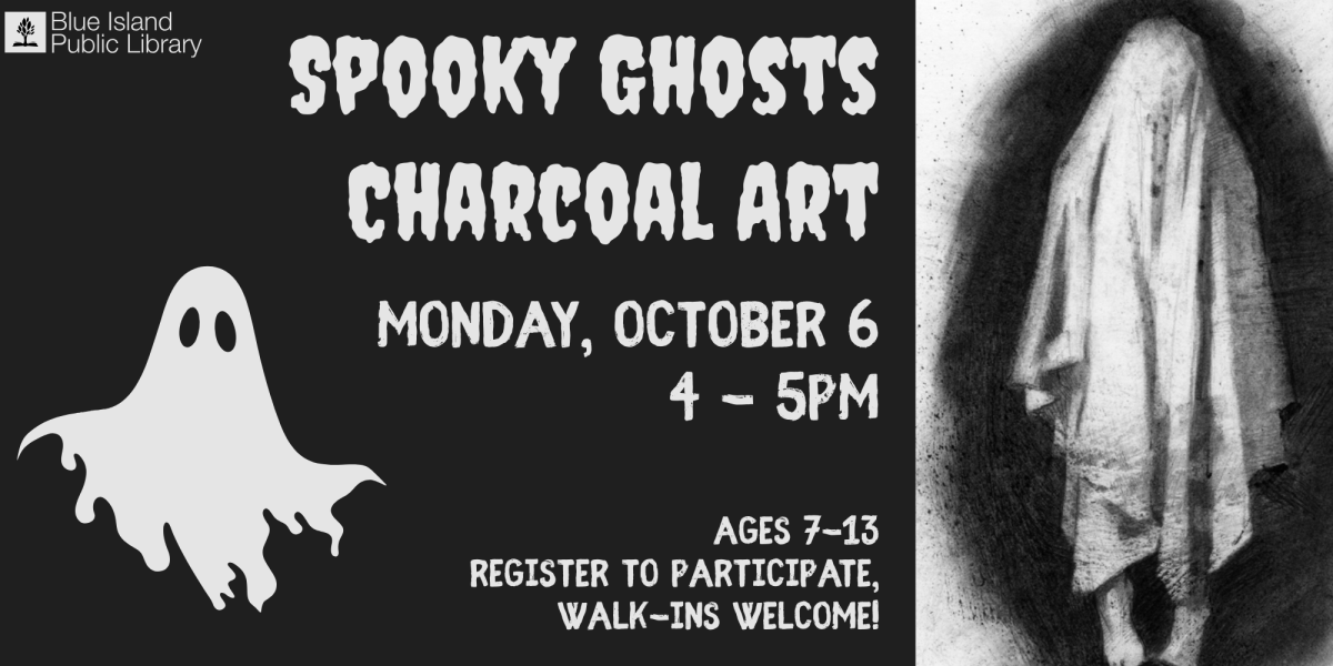 Spooky Ghost Charcoal Art Oct 6 from 4 to 5PM, drop ins welcome space permitting