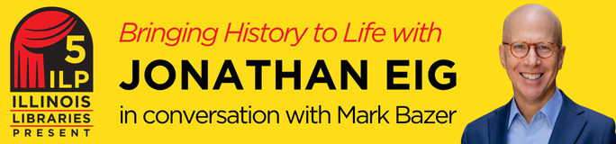 Jonathen Eig beside the title of his presentation. 