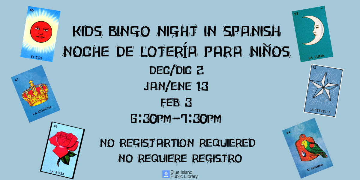 kids Bingo Night in Spanish Noche de Lotería para ninos Dec/dic 2 jan/ene 13 feb 3 6:30pm-7:30pm