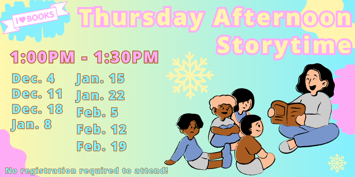 Thursday Afternoon Storytime weekly from 1-1:30PM